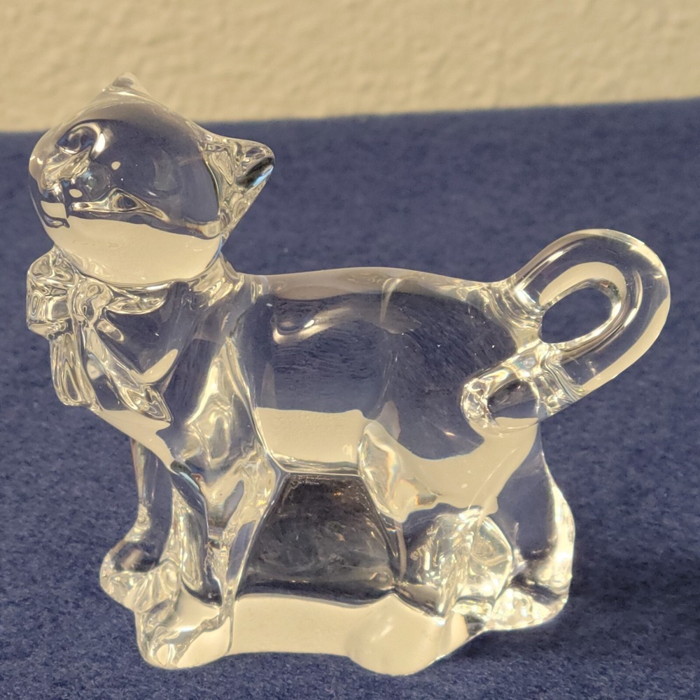 Lenox Cat Figurine 3" Crystal Clear Glass Standing Bow Sassy Germany Vintage